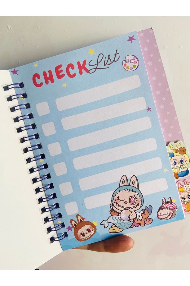 Labubu Sticker Etiket Çıkartma 16 Sayfa (300 adet) Su Geçirmez+Opak 8 Sayfa Not Defteri - 4