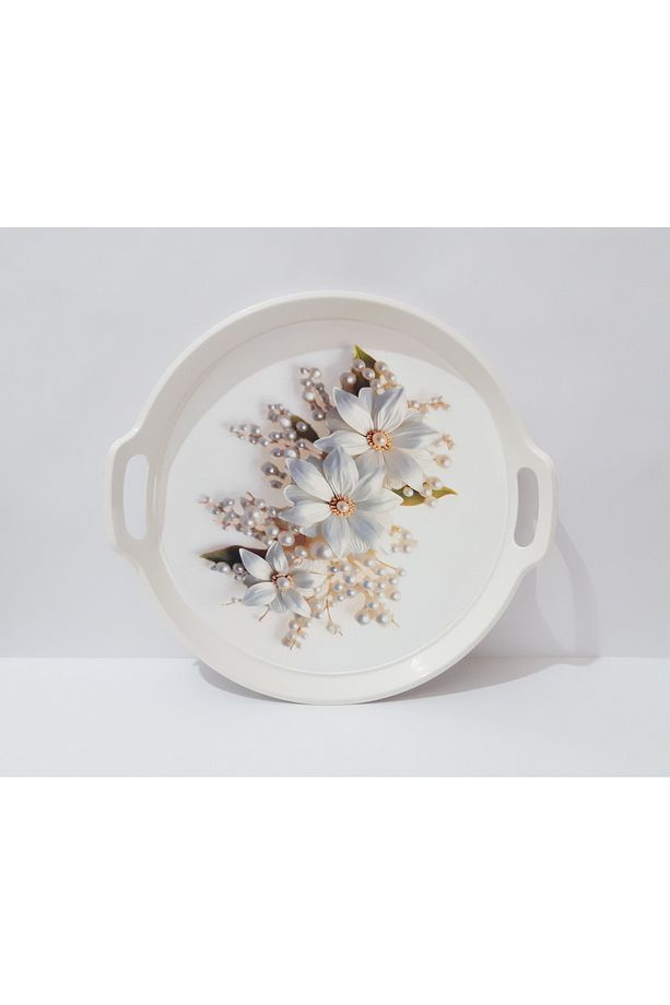 Çay Tepsi 32x34x3 CM Yuvarlak Plastik Çay Tepsisi Sunum Tepsi - 1