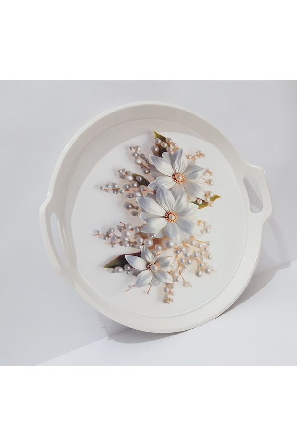 Çay Tepsi 32x34x3 CM Yuvarlak Plastik Çay Tepsisi Sunum Tepsi - 2