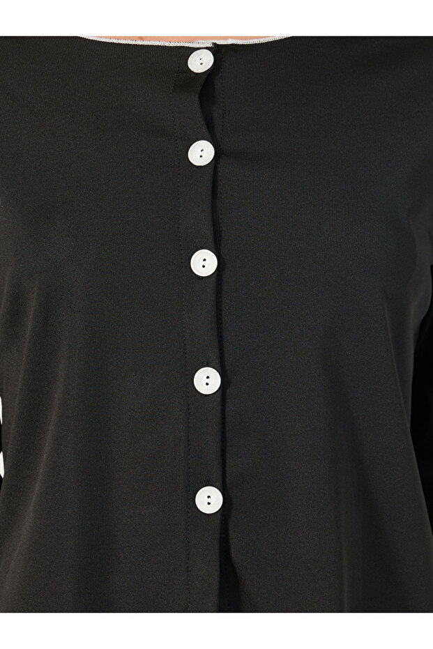 طقم بيجامة سادة بأكمام طويلة وأزرار أمامية - 5