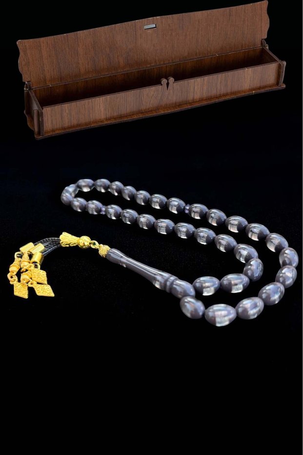 Vernier Gray Powder Amber Prayer Beads, Amber Gift Wooden Boxed Rosary