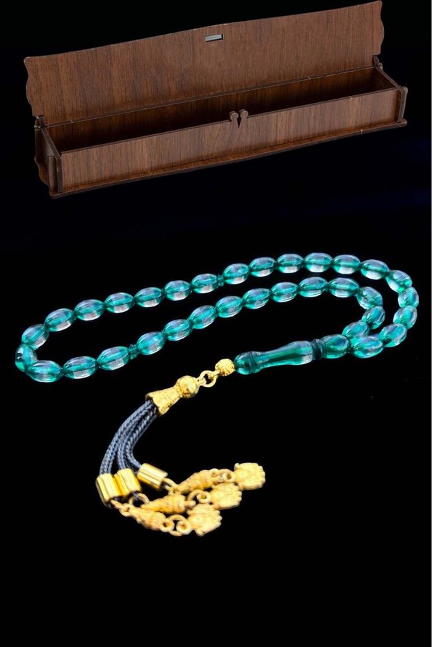 Vernier Water Green Powder Amber Prayer Beads, Amber Gift Wooden Boxed Rosary