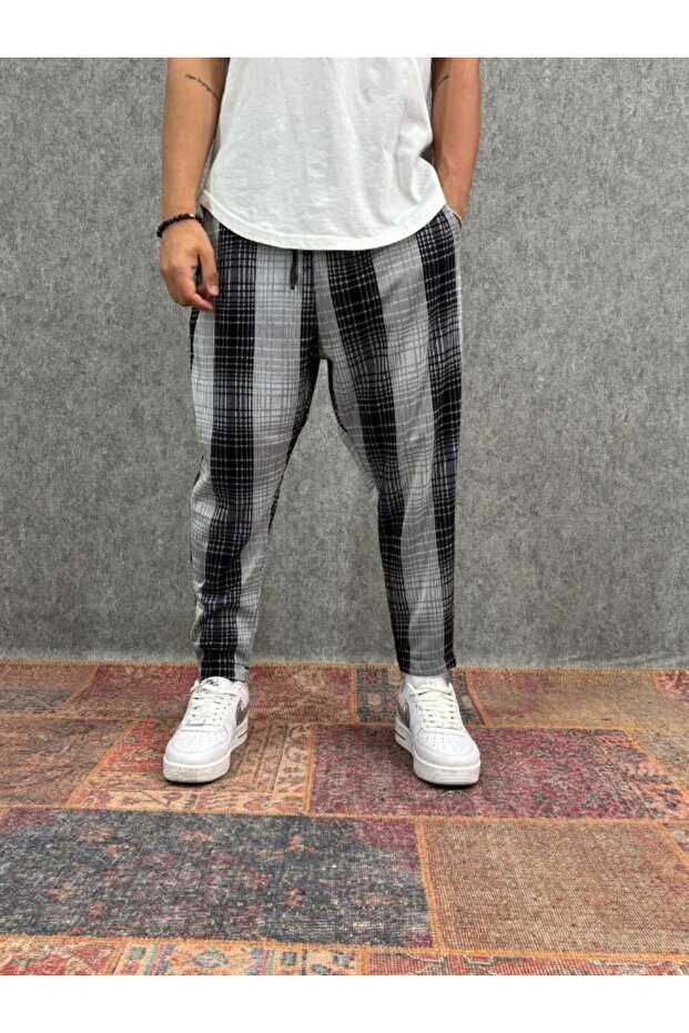Patterned Baggy Trousers with Elastic Waist