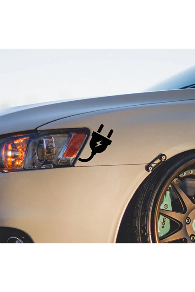Electric Car Bumper Plug Socket Outlet Logo Sticker Label Black 14cm