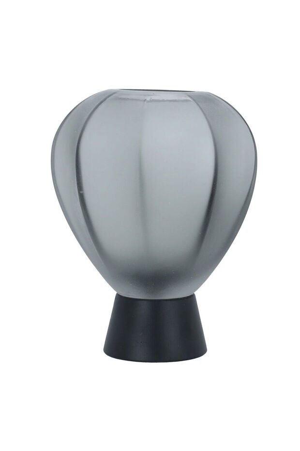 Glass Candle Holder Alsaif Gallery, 15.5×15.5×20 cm, with Wooden Base - Gray