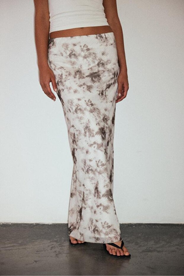 Patterned Tulle Fitted Maxi Skirt - 4