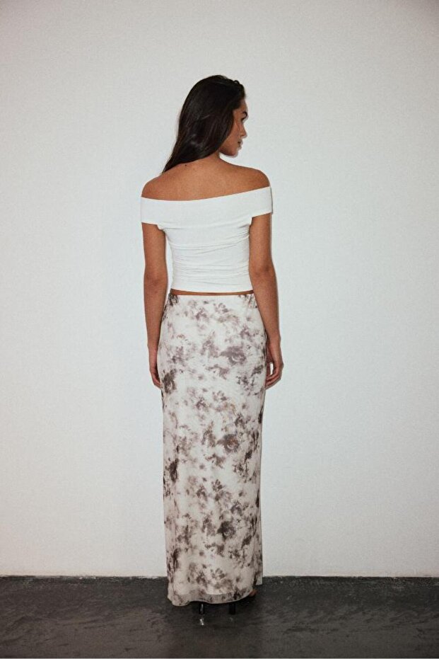 Patterned Tulle Fitted Maxi Skirt - 7