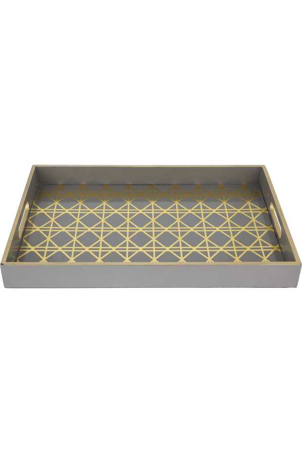 Wooden Tray Alsaif Gallery, 45×30×5 cm, Rectangular, Gold Square Pattern - Cappuccino