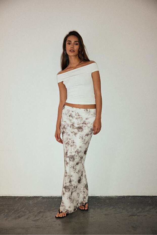 Patterned Tulle Fitted Maxi Skirt - 5