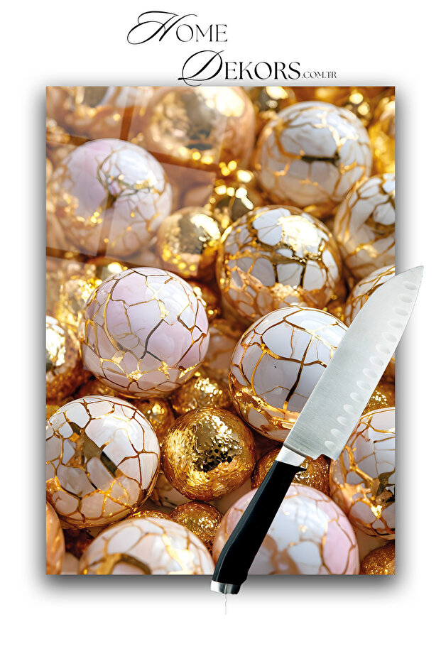 Glass Cutting Board Chopping Board Golden White Balls Dowry Gift 35X25 cm