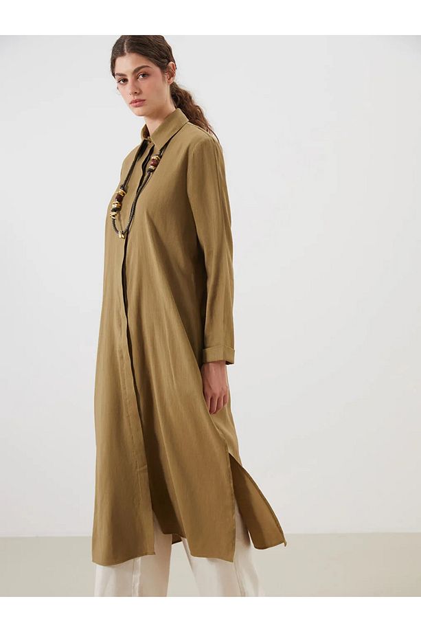 LCW Modest Haki Keten Karışımlı Kadın Gömlek Tunik - 2