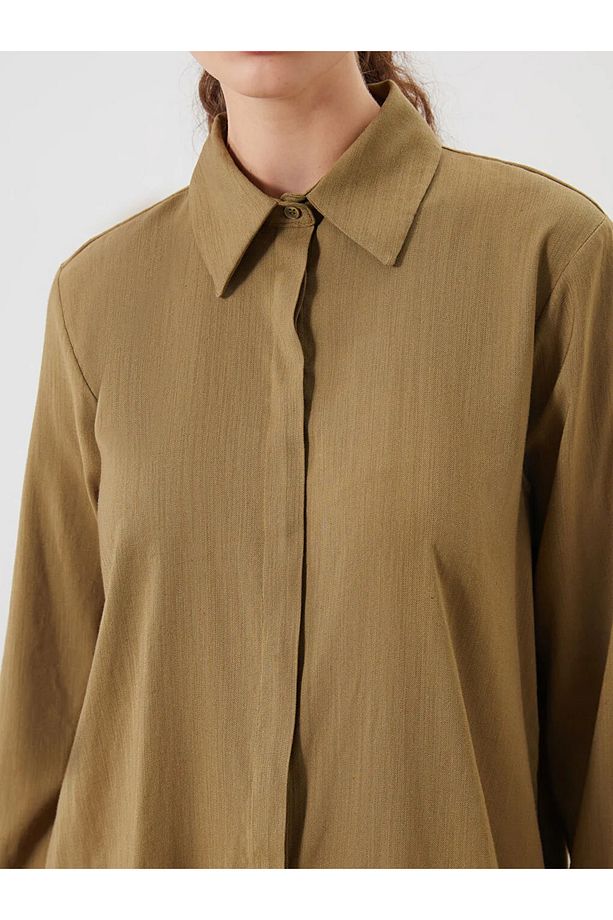 LCW Modest Haki Keten Karışımlı Kadın Gömlek Tunik - 3