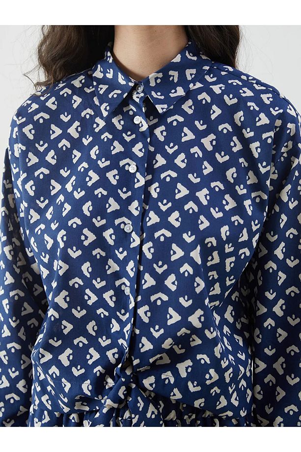 LCW Modest Indigo Desenli Kadın Gömlek - 3