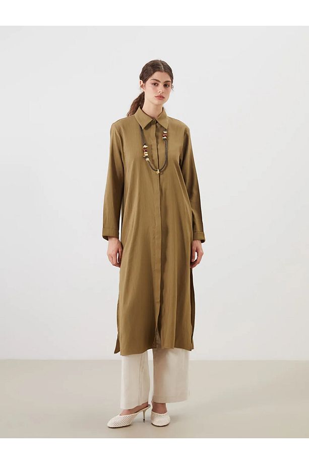 LCW Modest Haki Keten Karışımlı Kadın Gömlek Tunik - 4