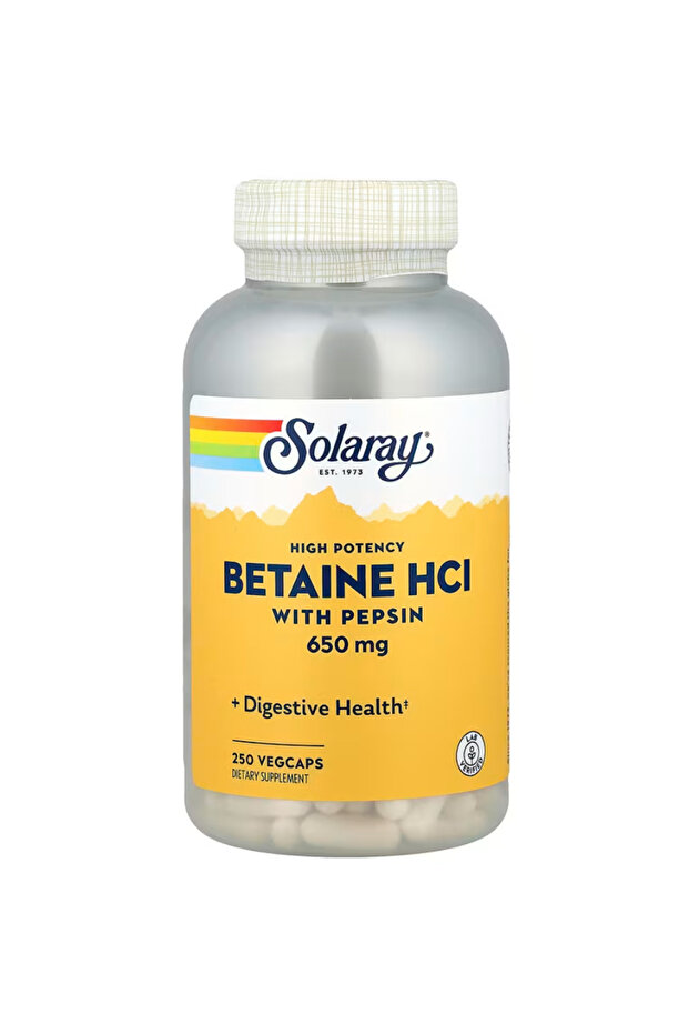 , Betainee, HCl with Pepsin, High Potency, 250 VegCaps - 1