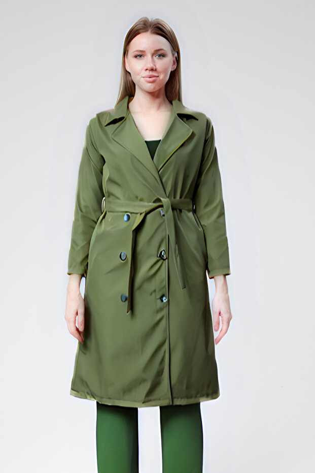 Women's Double Breasted Neckline Belted Trench Coat