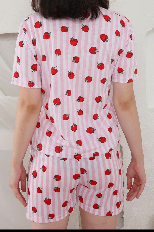 Yazlık Desenli Loose Crop Şortlu Pijama Takım - 8
