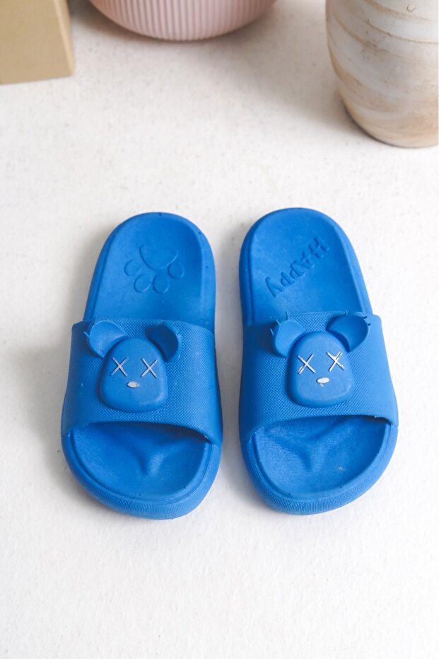Daily Non-Slip Sole Animal Embossed Patterned Blue Children's Slippers