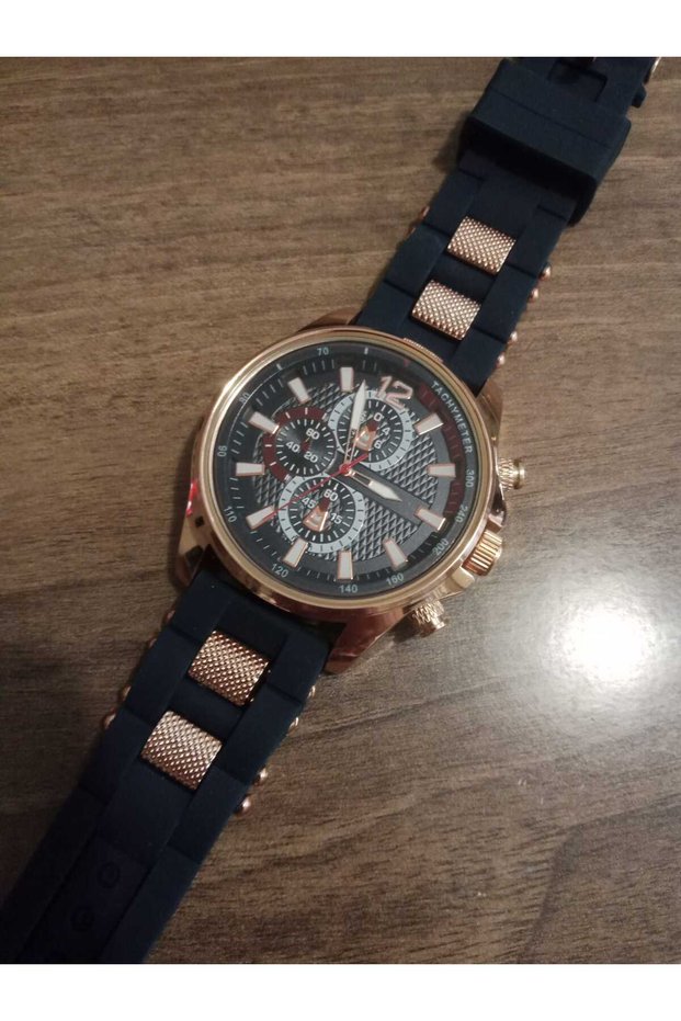 Men's Wrist Watch ... (with Silicone) Navy Blue Cord... Rose Color Case Round Model - 6071