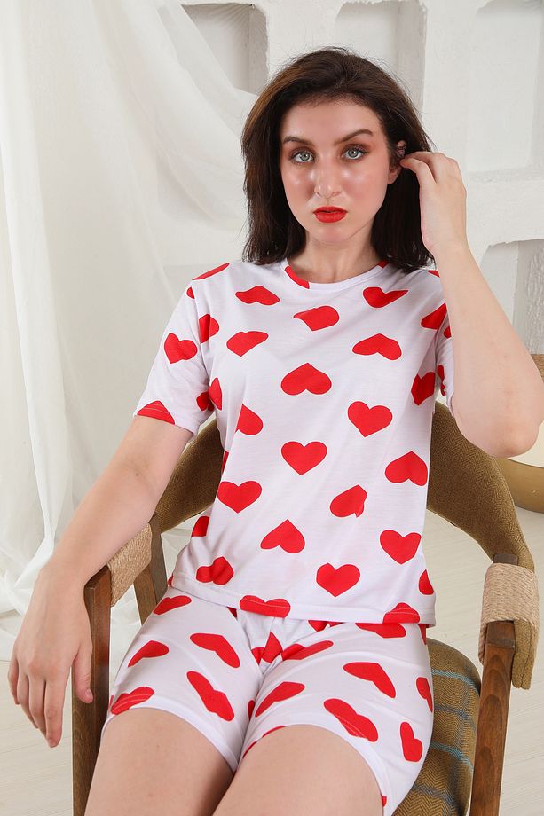 Yazlık Desenli Loose Crop Şortlu Pijama Takım - 5