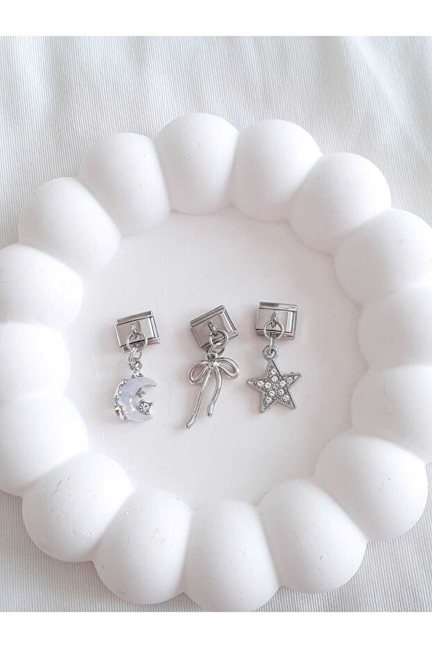 Steel Moon&Star&Ribbon Italian Charm