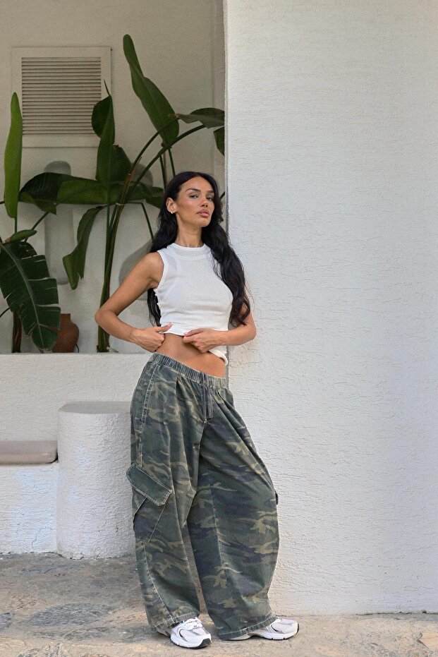 Khaki Camouflage Patterned Trousers