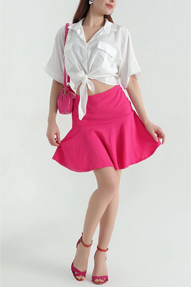 New Season Fuchsia Color Crinkle Fabric Lycra Women's Skirt with Shorts 364943