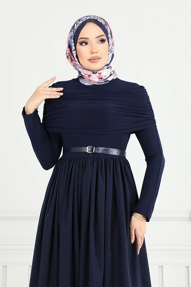 Drape Detay Tesettür Elbise 2421ANT904-M Laci - 3