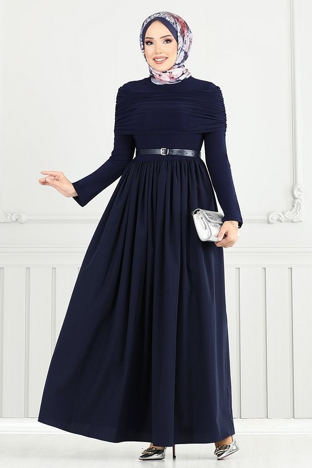 Drape Detay Tesettür Elbise 2421ANT904-M Laci - 1