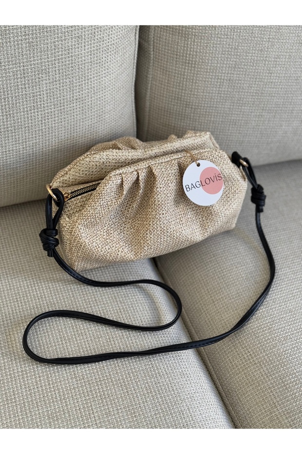 Women's Woven Textured Women's Shoulder Bag with Zipper and Snap Closure En25 Boy15