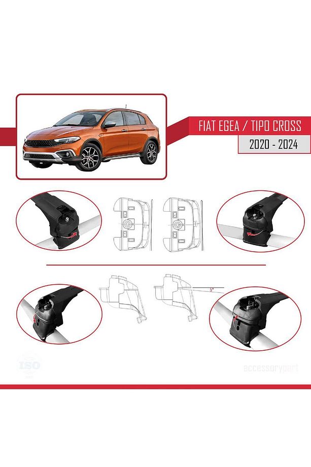 Fiat Egea Cross 2020 2021 2022 2023 2024 2025 Ace-2 Ara Atkı Tavan Barı Siyah - 3