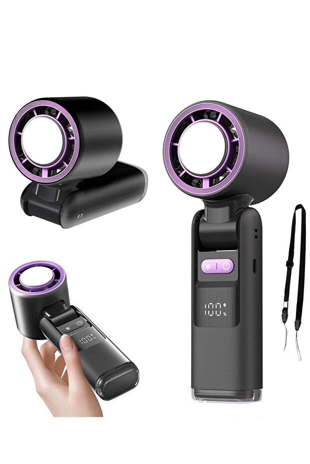 Handheld Portable Fan, Adjustable Turbo Fan (1-100 Speeds), 4000mAh Rechargeable USB Battery, LED Di - 1