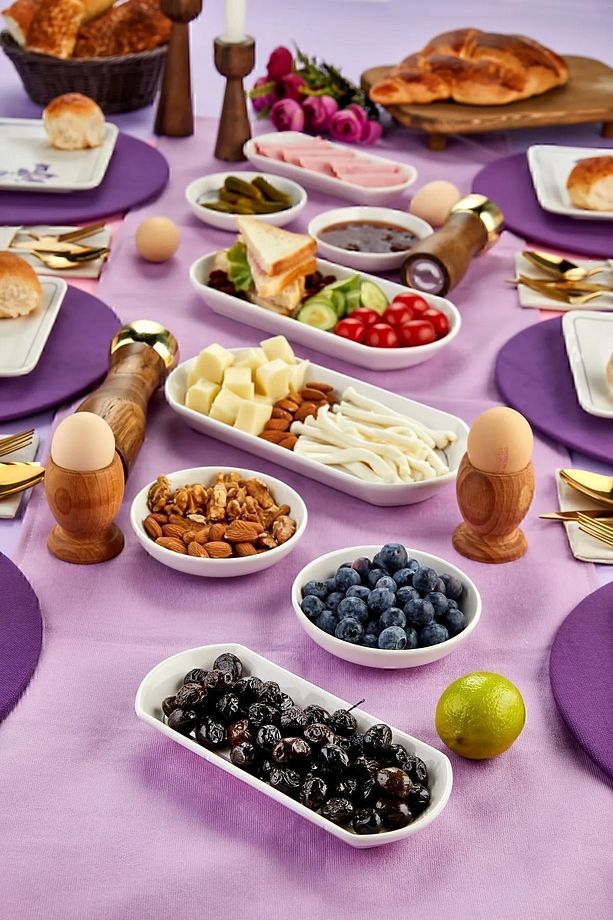 14 Parça 6 Kişilik Mor İris Desenli Kahvaltı Takımı Seti Kahvaltılık Sunum Pasta Tabağı - 2