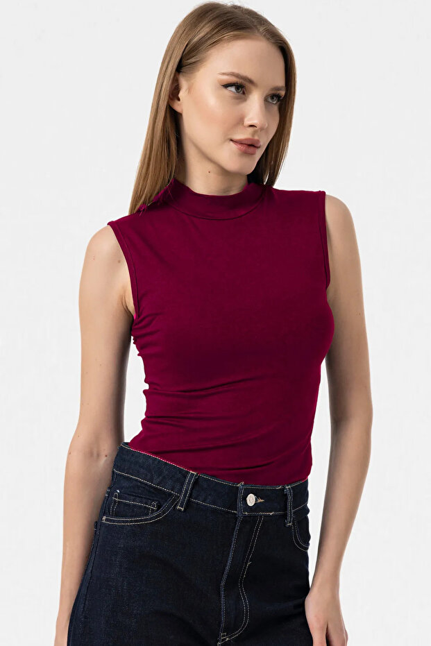 Women's Burgundy Sleeveless Blouse