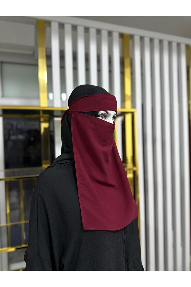 peçe tek katlı , medine ipegi bordo renk - 3