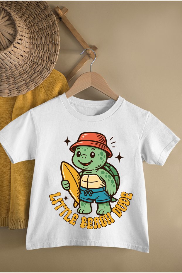 Little Beach Dude Printed Cotton Crew Neck Short Sleeve Youth and Children's Tshirt