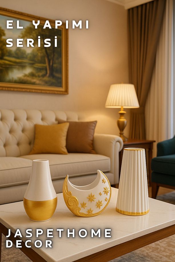 Vazo Dekor Kuru Çiçek için Tasarım Modern Rustik Salon Hediyelik Gold 3'lü Set - 4