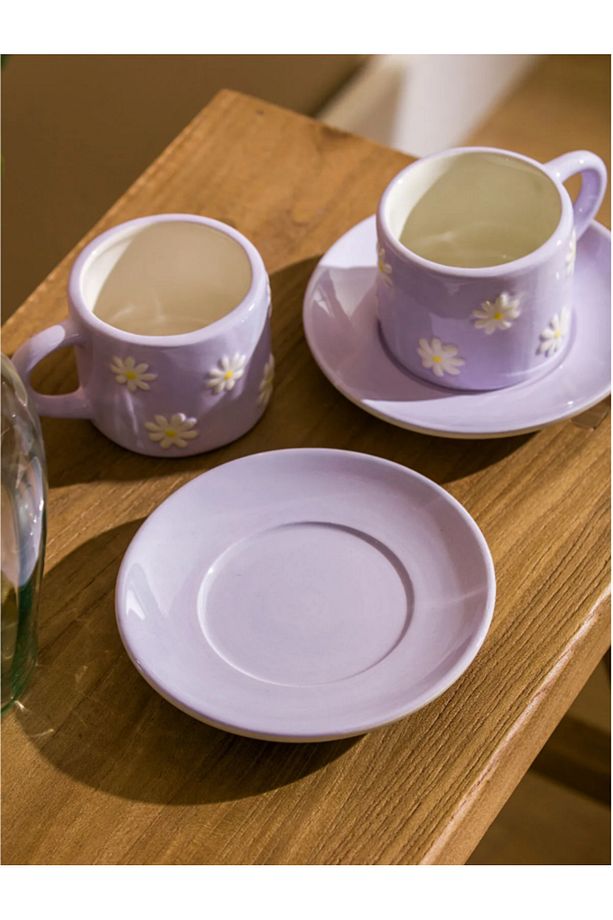 LCW HOME Lila Çiçek Baskılı 2 Kişilik Porselen Kahve Fincan Takımı 100 ml - 3