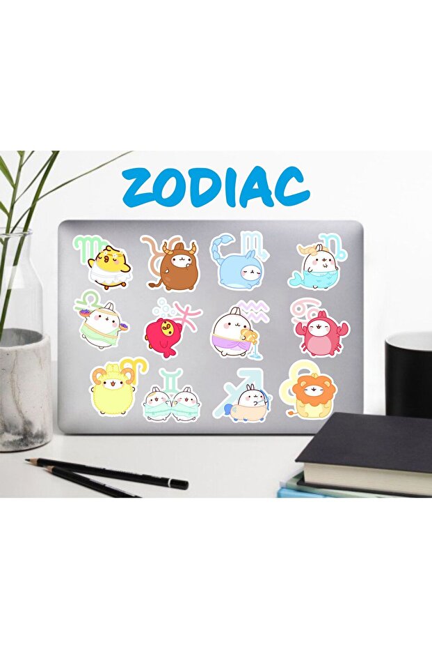 Cartoon Zodiac Signs Notebook Water Bottle Laptop Notebook Tablet Phone Case Sticker Set