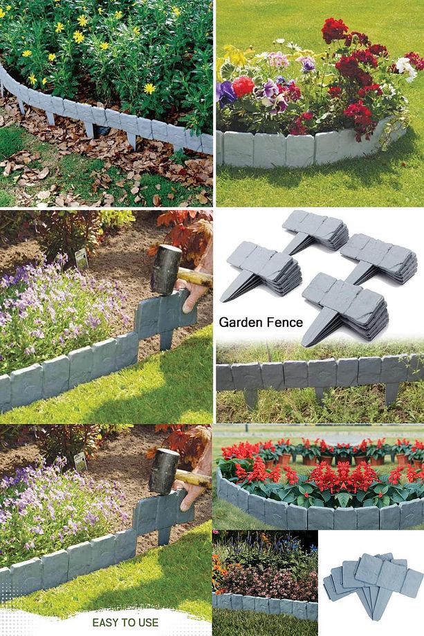 2 Adet Toprak ve Çim Sınırlarını Belirlemek İçin Taş Görünümlü Modüler Bahçe Kenar Çiti Panel Pratik - 3