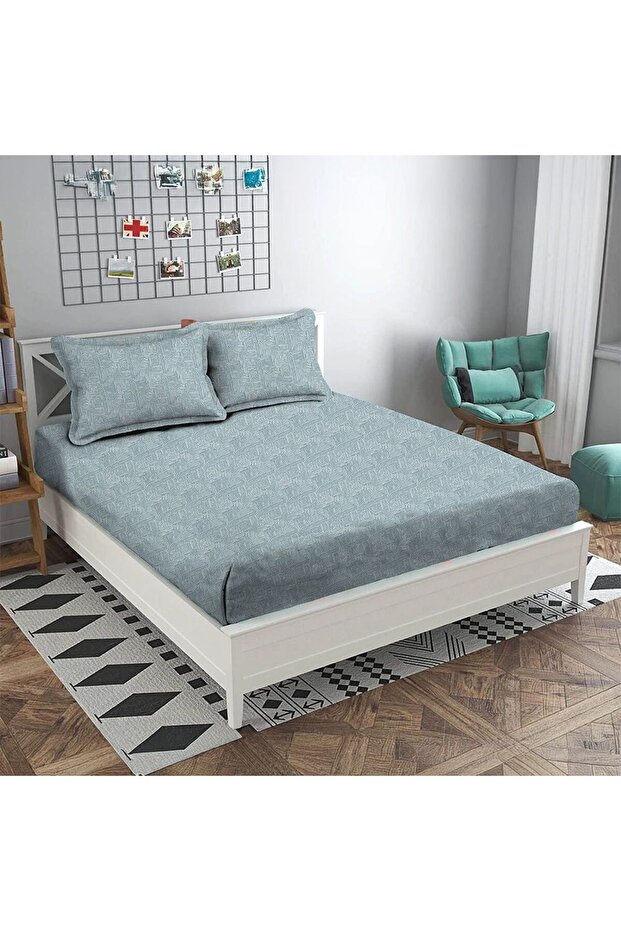 Albany Super King Bed Fitted Sheet Set 200X200+30 Cm/50X75+15 Cm Merritt Blue|80 Cotton; 20 Lyocell