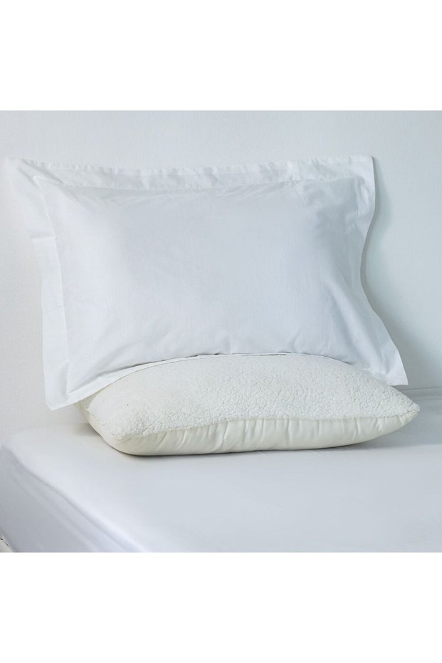 Bliss 2 Pc Cotton Twin Fitted Sheet Set-White-120x200 + 25 cm, 50x75 cm|100% Cotton-144 Thread Count