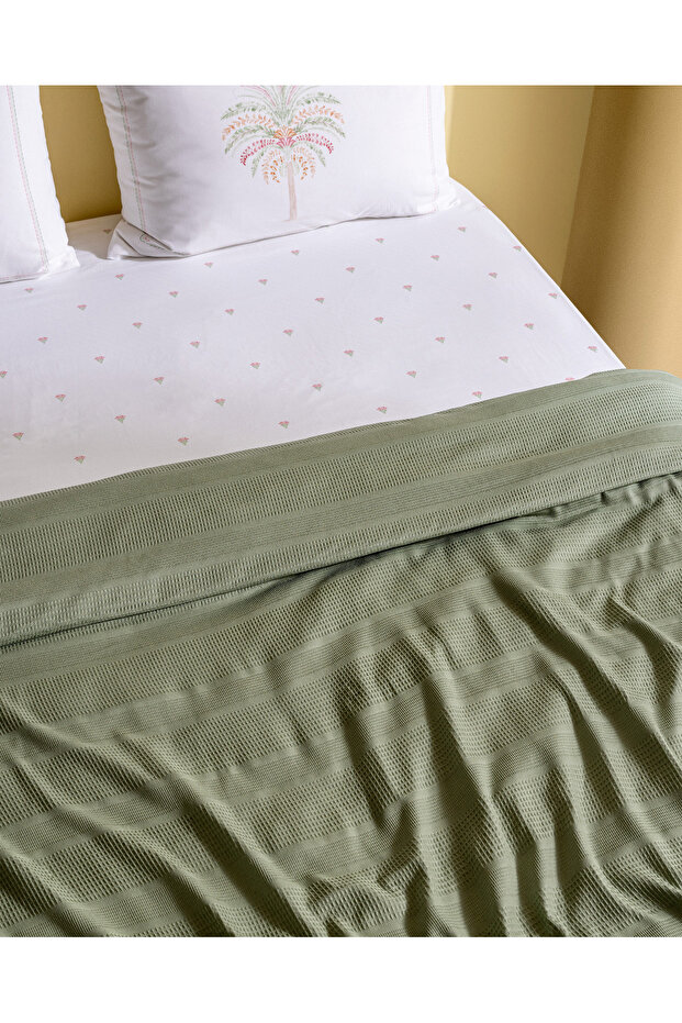 Mathilda Tek Kişilik %100 Pamuk Karde Düz Pike Takımı - Haki - 4