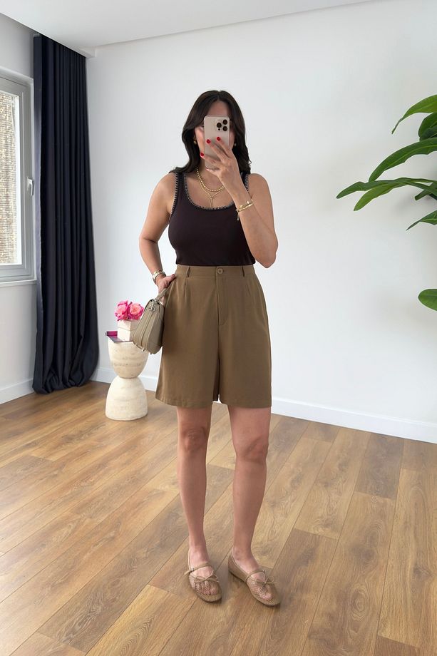 Mandy Kahve Keten Şort - 3