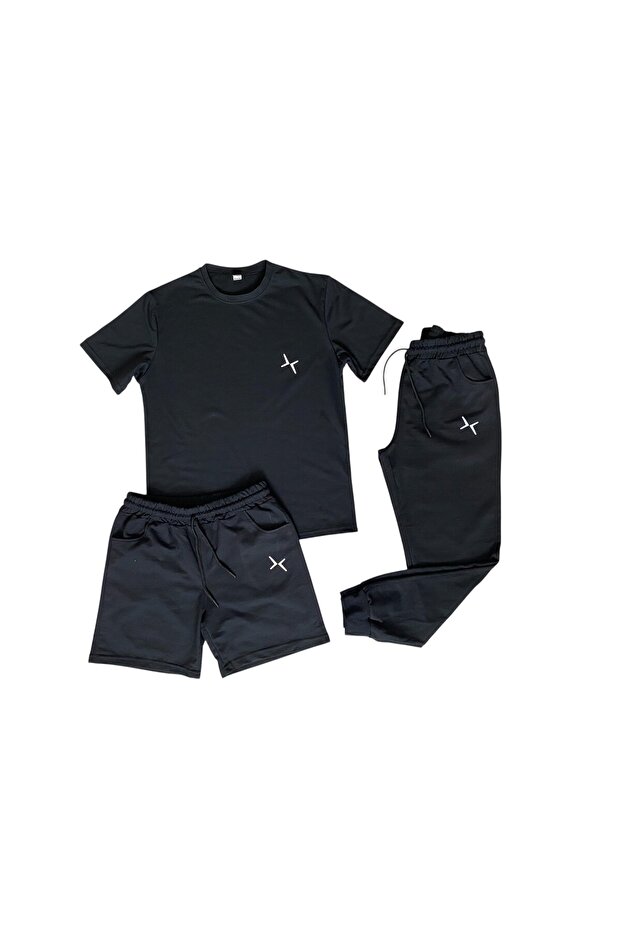 Black Unisex White Logo Summer Comfortable Combed Cotton Tracksuit Combination