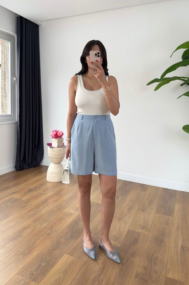 Mandy Bebe Mavi Keten Şort - 1