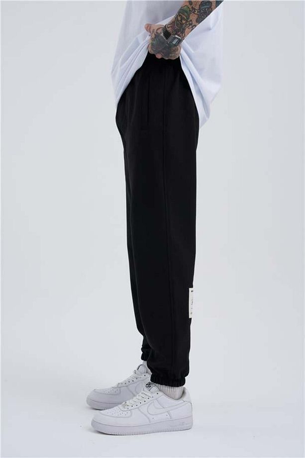 Oversize Basic Bel Paça Lastikli 3 Cepli Jogger Eşofman Altı BLACK - 3