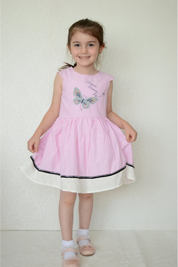 Girls' Dress Butterfly Embroidered Summer Dress