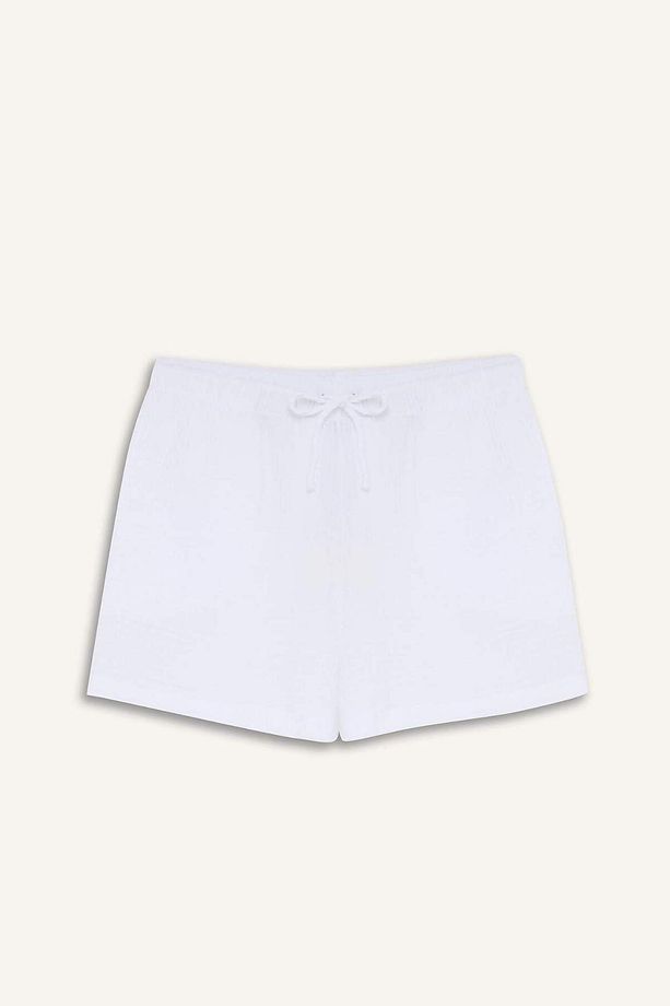 Relax Fit Yüksek Bel Kısa Paça Beyaz Müslin Şort D0567AX25SM - 8