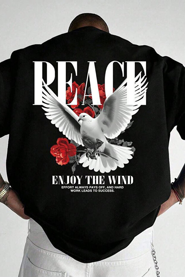 تي شيرت مطبوع عليه Peace Enjoy The Wind مقاس كبير